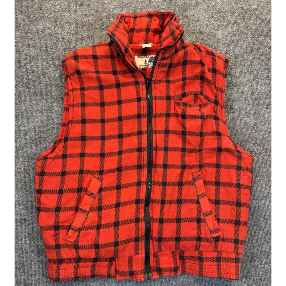 Backwoods Men's Red Black Plaid Zip Vest Size Large (22x28) Outdoors Lumberjack